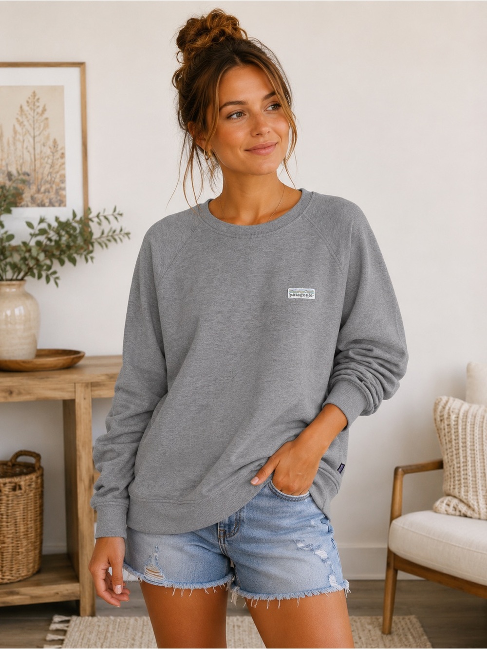 Patagonia Organic Cotton Outdoors Gray Crewneck Sweater for Women Casual Comfort